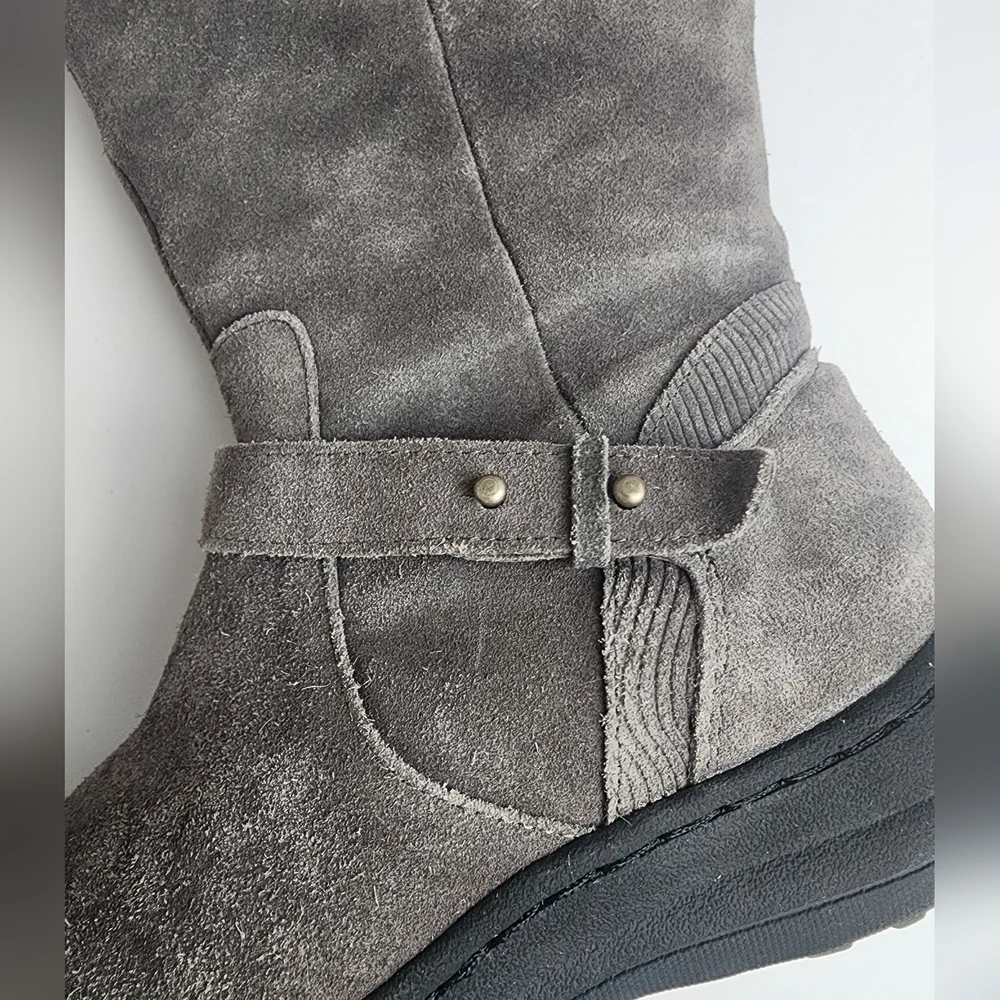 BareTraps Gray Sweater Cuff & Suede Faux Fur Lined Tall Boots 9 M Warm Winter